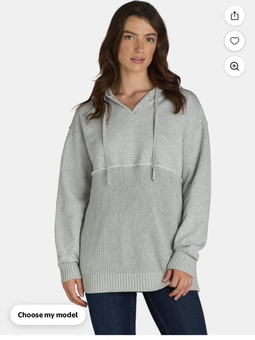 Time and Tru Mixed Media Hoodie Sweater XXL Gray Knit Pullover
